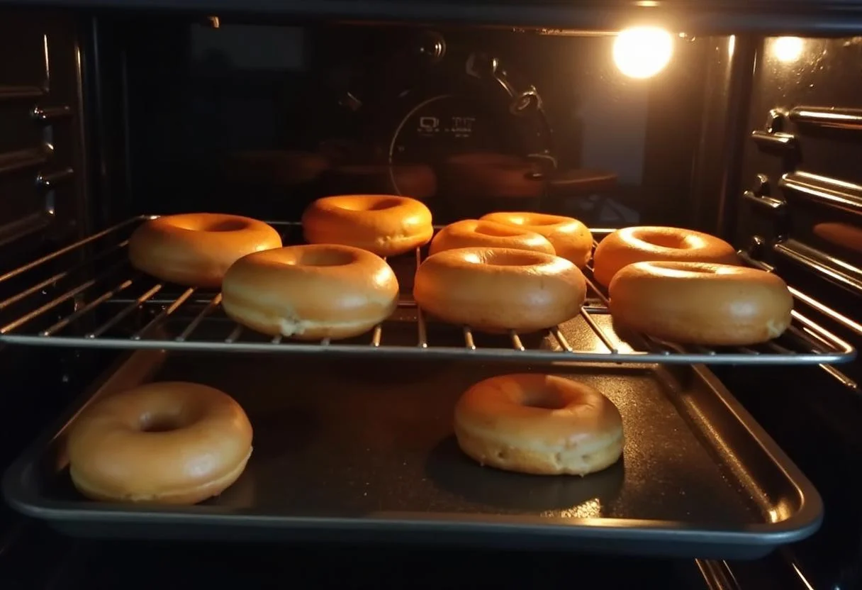 Baking Hogwarts Hearth Baked Butterbeer Donuts in the oven, a magical and delicious aroma filling the kitchen.