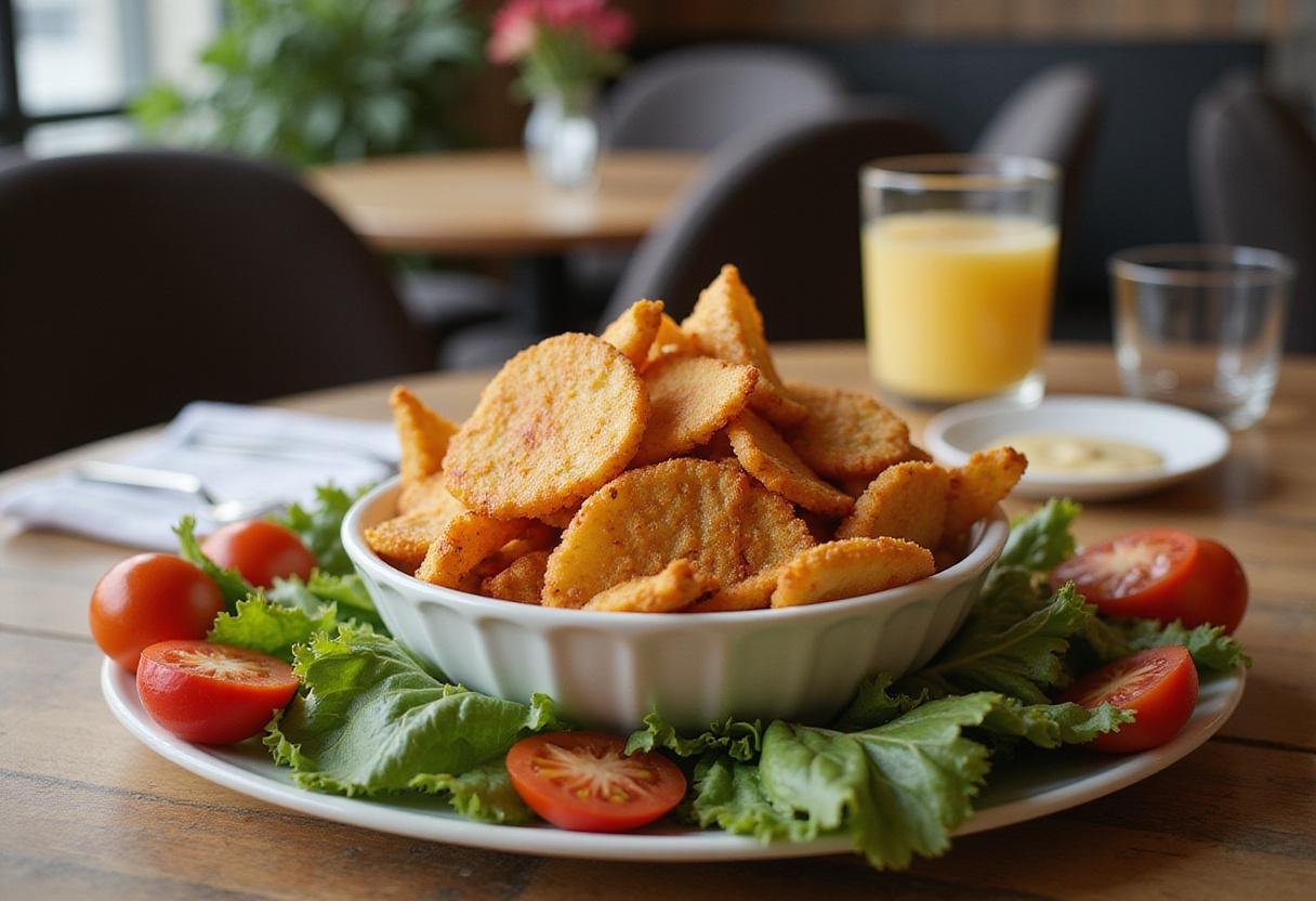 homemade tortilla chips in air fryer presented beautifully, perfect healthy snack display, vibrant and delicious homemade air fryer chips