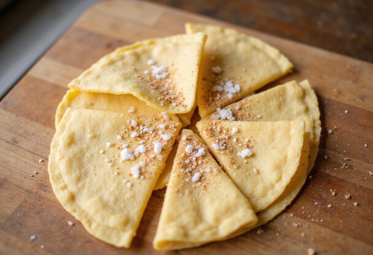 air fryer corn tortilla chips preparation, slicing tortillas into triangles for chip making, healthy snack preparation