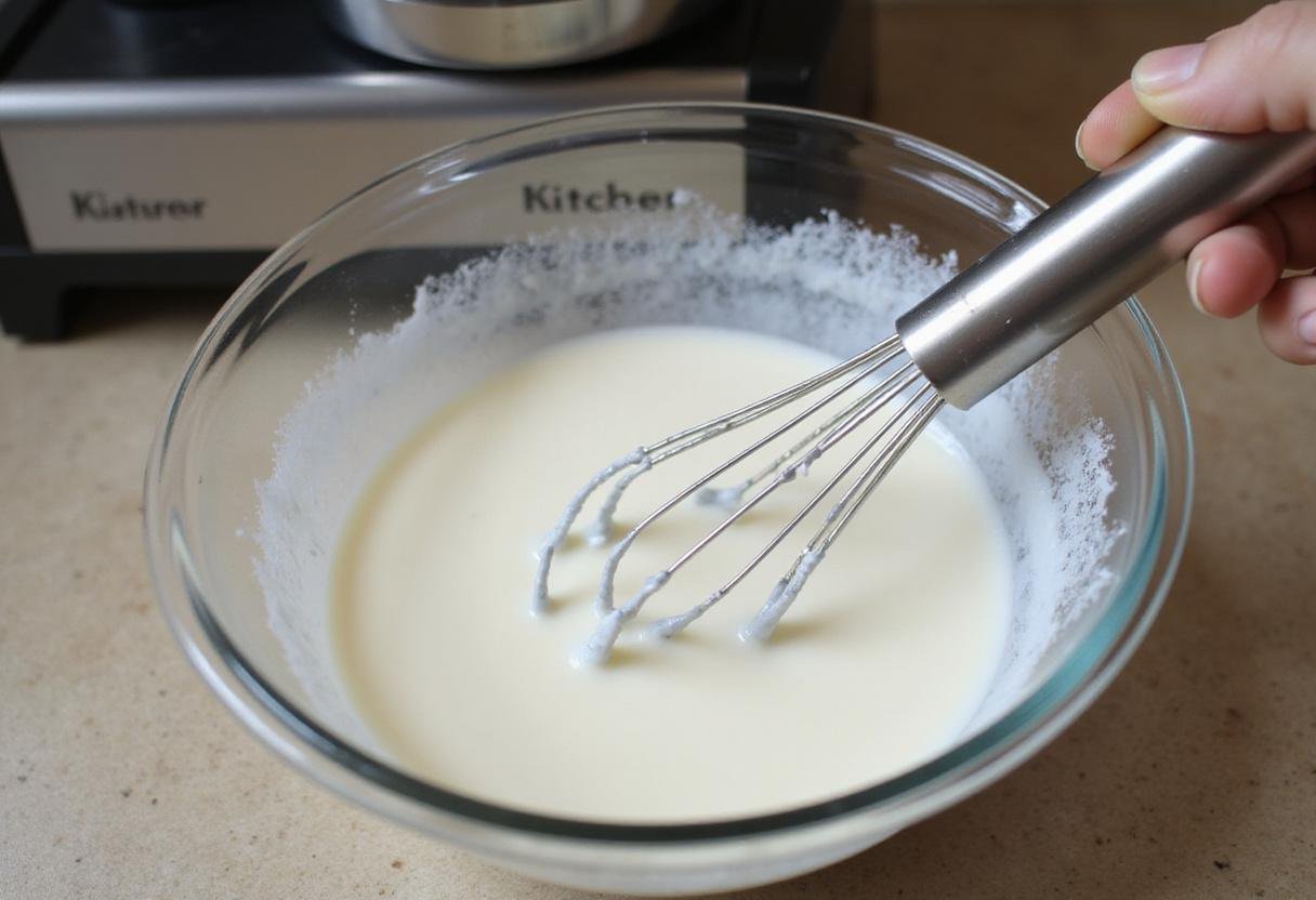 Homemade ice cream recipe for Cuisinart ice cream maker featuring fresh cream and sugar mixing for a vanilla ice cream base.