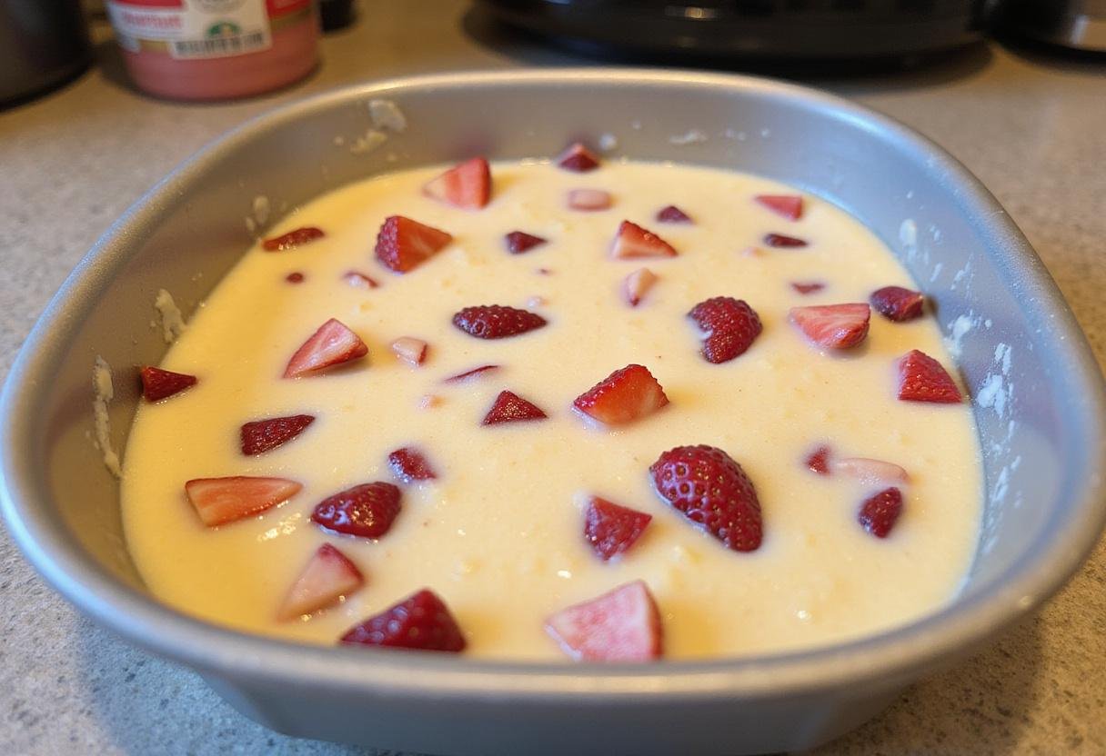 Filling molds for strawberry cheesecake frozen treats with creamy cheesecake mixture, ready to freeze for a delightful summer treat.