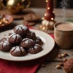 Delicious hot chocolate cookies served with a mug of hot cocoa, perfect for a comforting treat.