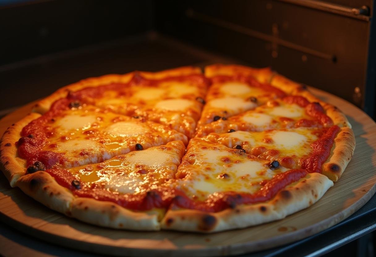 Baked Hot Honey Pepperoni Pizza with golden crust and hot honey drizzle, ready to serve.
