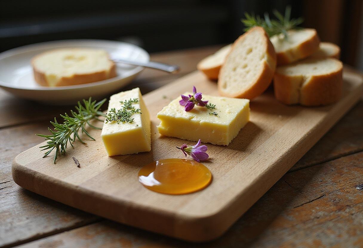 An aesthetically pleasing butter board as a stunning appetizer, displaying an array of toppings for a perfect gathering.