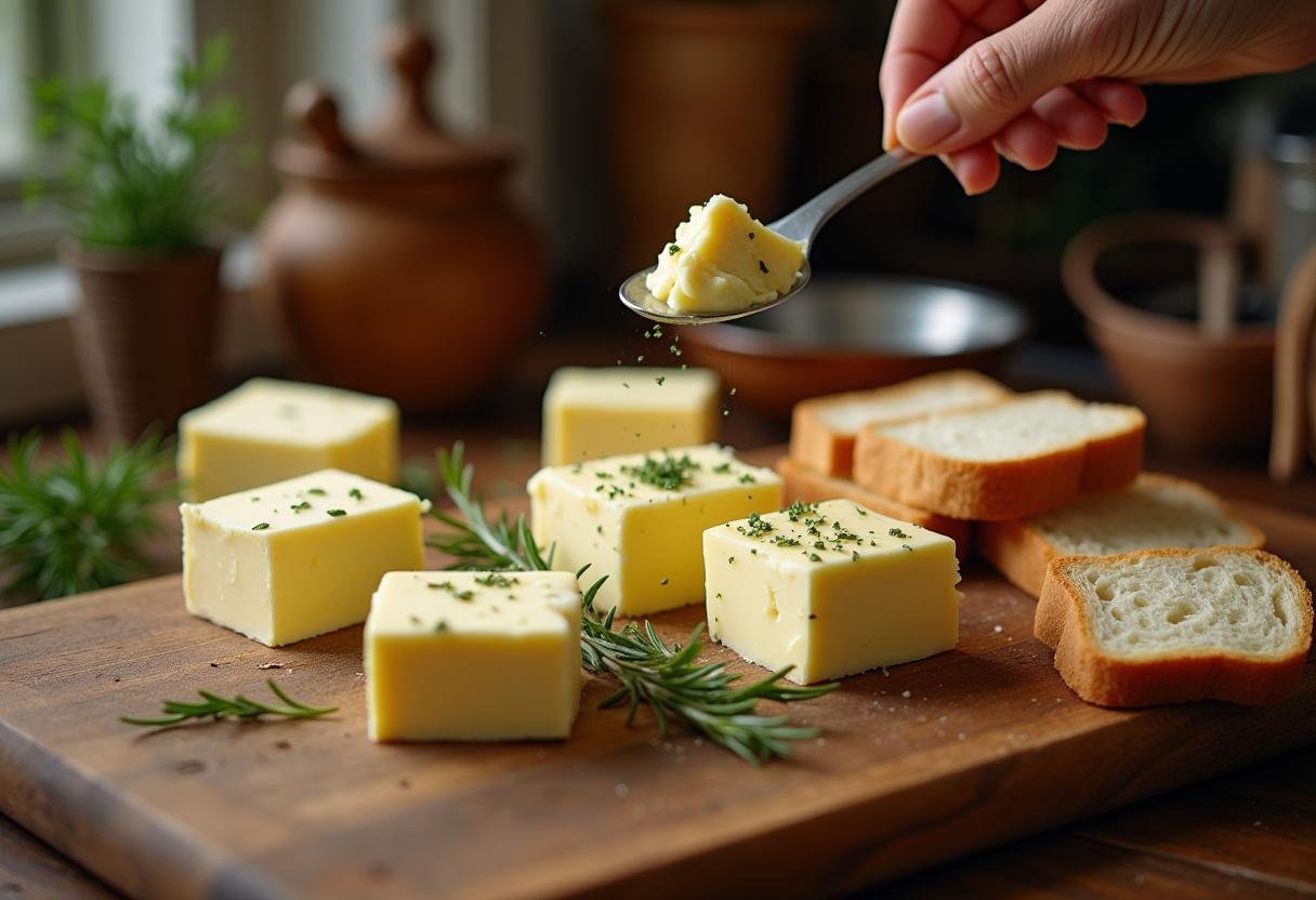 Creating a delicious butter board with herbs and fresh butter for a delightful appetizer.