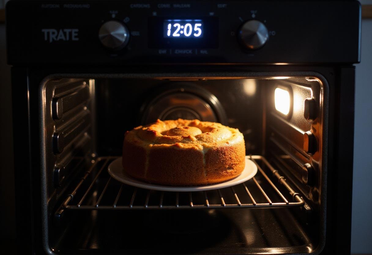 Hummingbird cake with cake mix baking in the oven, capturing the rising texture and golden color.