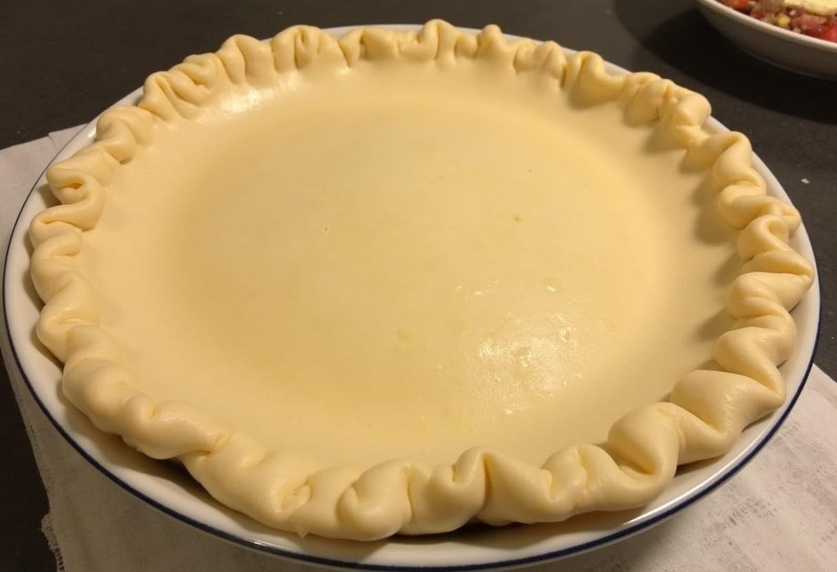 Preparing KFC chicken pot pie by sealing the crust, ensuring a delicious and festive look before baking, emphasizing homemade comfort food.