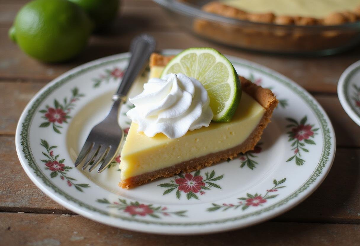 Delicious key lime pie shot displayed elegantly with whipped cream and lime wedges, perfect for dessert lovers.