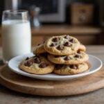 Final result of Mama Kelce's delicious cookies arranged beautifully on a wooden board, ready to be served with a glass of milk, showcasing irresistible homemade treats.