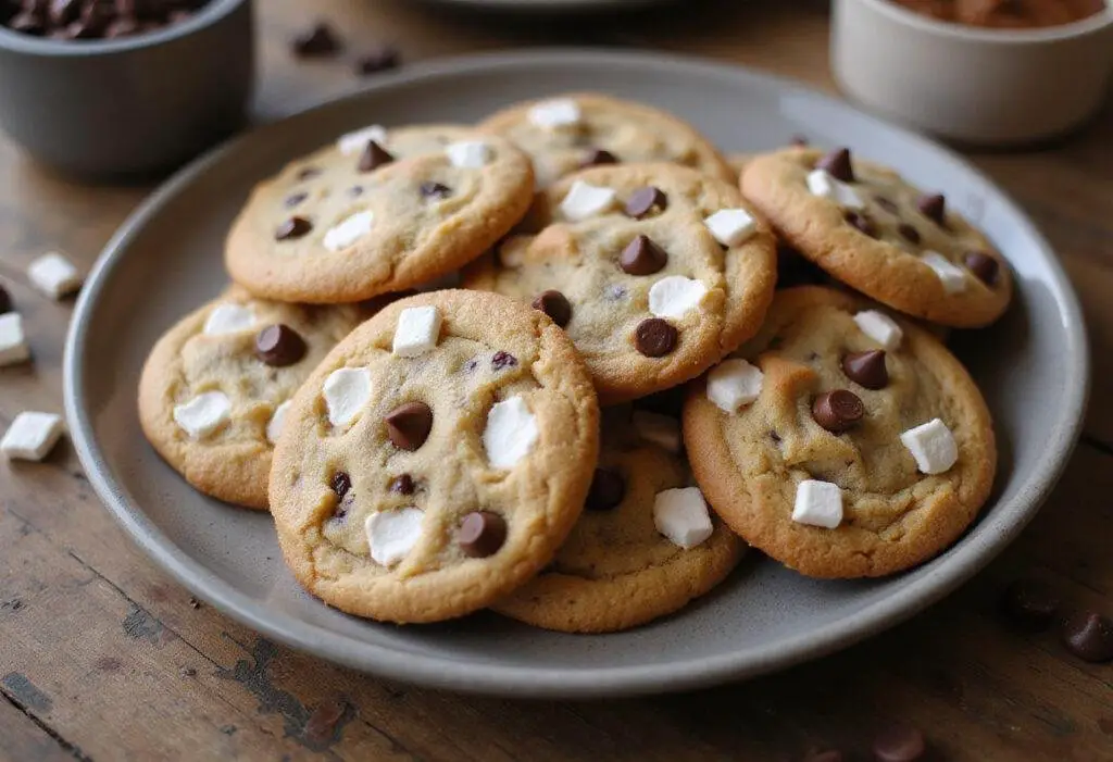 Deliciously baked chocolate chip and marshmallow cookies, showcasing the perfect blend of flavors and textures for cookie lovers.