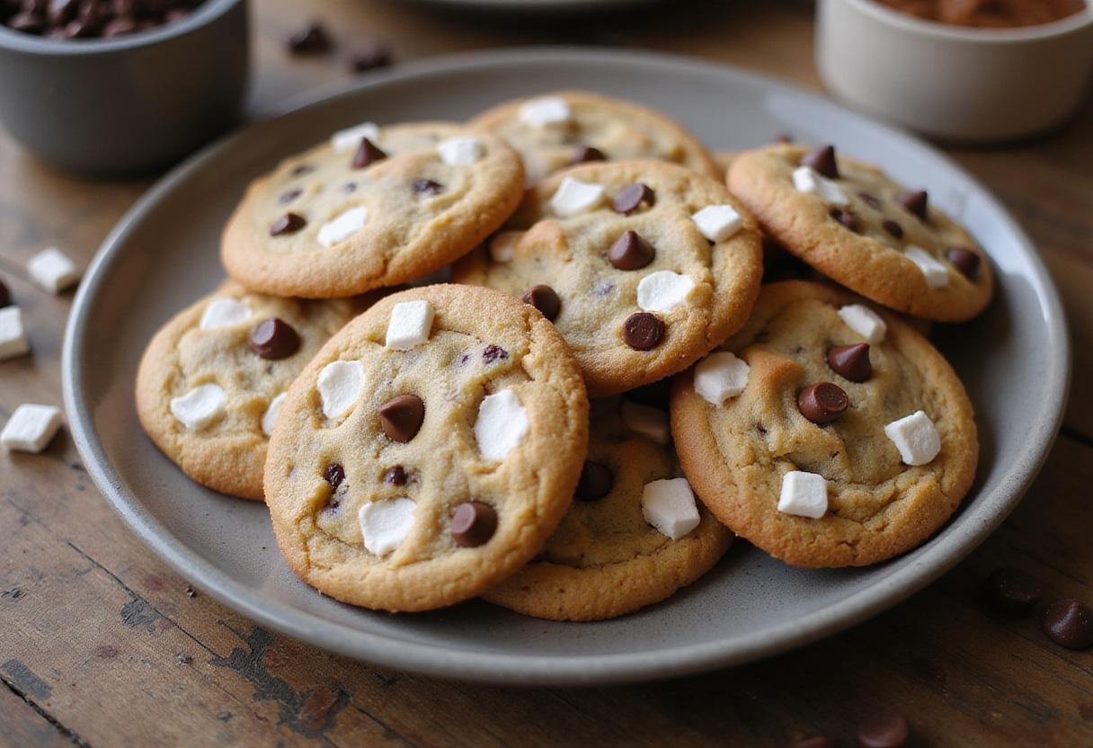 Deliciously baked chocolate chip and marshmallow cookies, showcasing the perfect blend of flavors and textures for cookie lovers.
