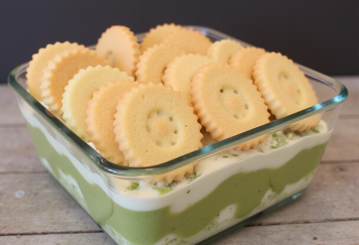 Layering soaked ladyfingers and matcha mascarpone mixture to create a stunning matcha tiramisu.