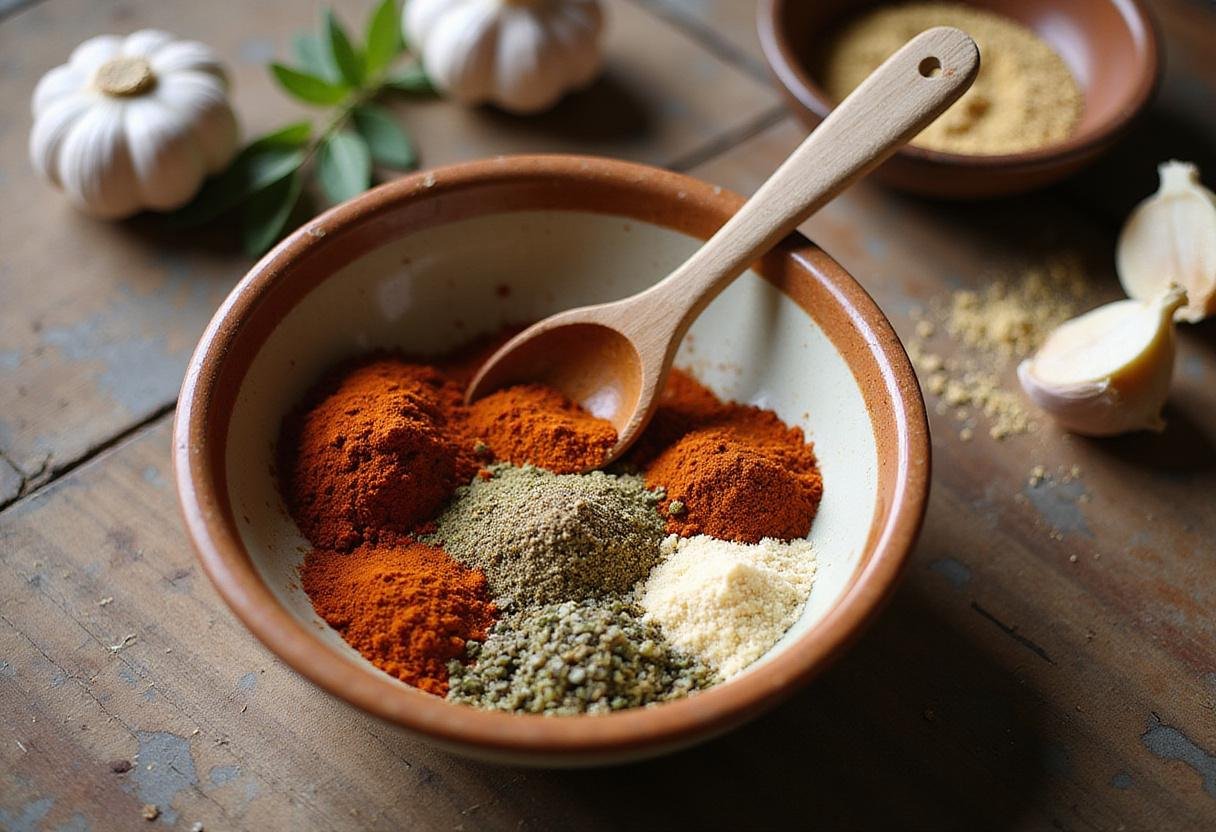 Mexican Adobo Chicken spices blended in a bowl showcasing the essence of adobo chicken crockpot recipe.