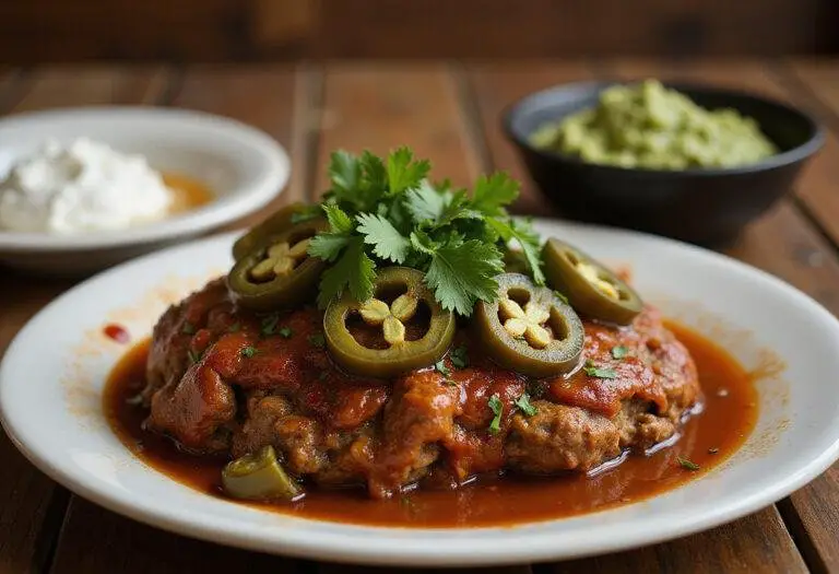Delicious Mexican meatloaf displayed on a wooden table, featuring vibrant garnishes and accompaniments, perfect for a taco night.