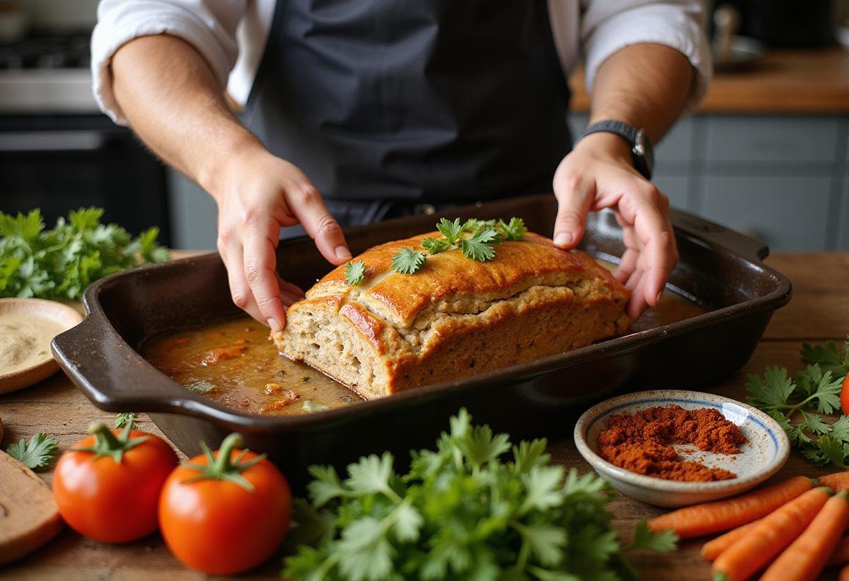 Forming a Mexican meatloaf in a baking dish, showcasing traditional ingredients for a delicious taco meatloaf.