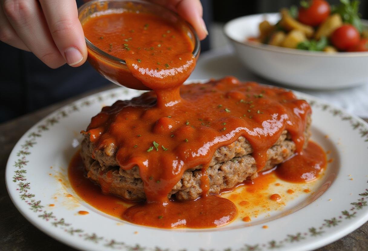Preparing to bake a Mexican meatloaf topped with salsa, ready for a flavorful taco-inspired meal.