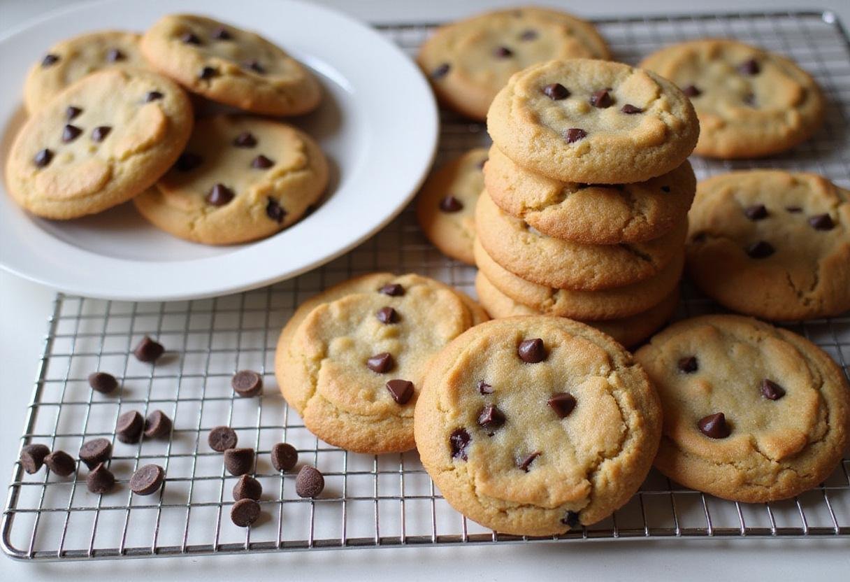 Deliciously baked Nestle Toll House chocolate chip cookies cooling on a rack, showcasing their golden color and soft texture, perfect dessert treat.