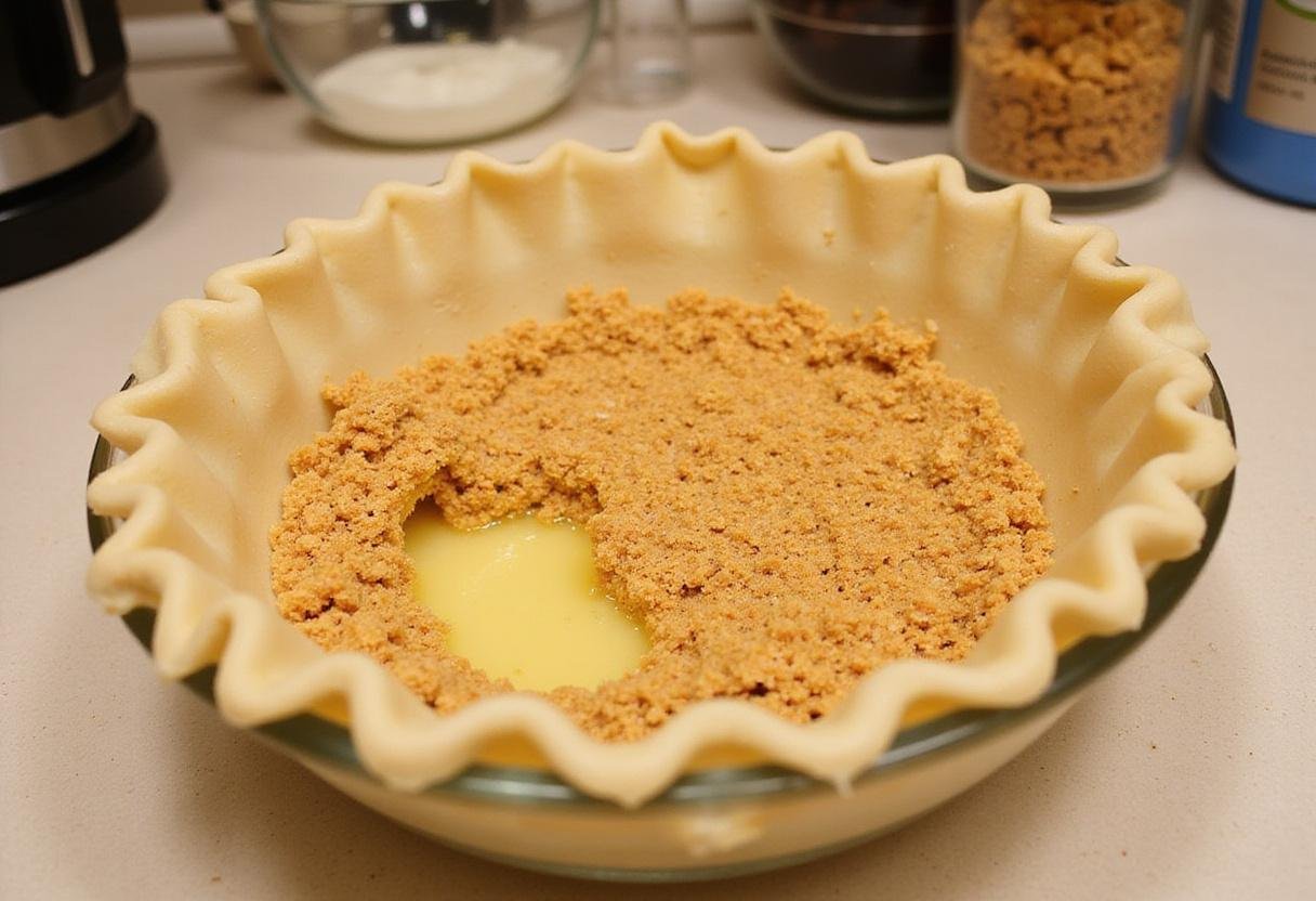 Easy no bake key lime pie crust made from graham crackers and butter, delicious pie recipe preparation.