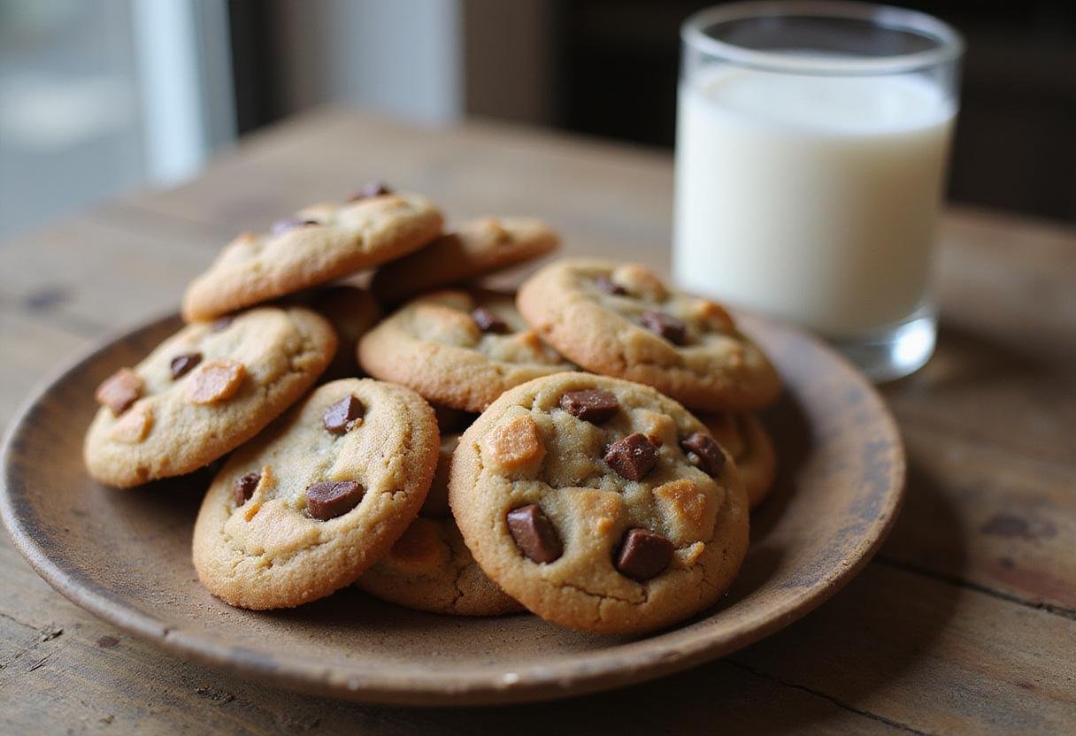 Delicious brown butter oatmeal chocolate chip cookies served on a plate, showcasing the rich flavors and textures of toffee and chocolate.
