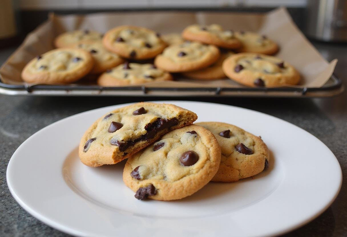 Deliciously baked Oreo chocolate chip cookies displayed on a plate, capturing the ultimate dessert experience in a home kitchen.