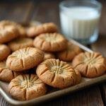 Golden-brown peanut butter cookies without eggs, served fresh for a delightful treat.