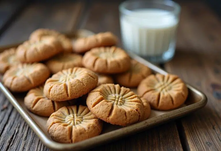 Golden-brown peanut butter cookies without eggs, served fresh for a delightful treat.