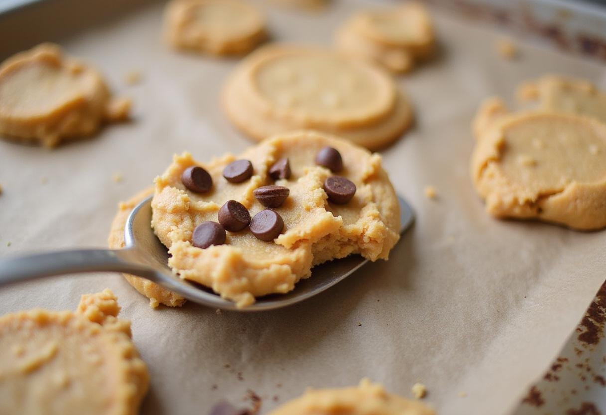 Folding chocolate chips into dough for a peanut butter cookie recipe no brown sugar, emphasizing the delicious cookie preparation.
