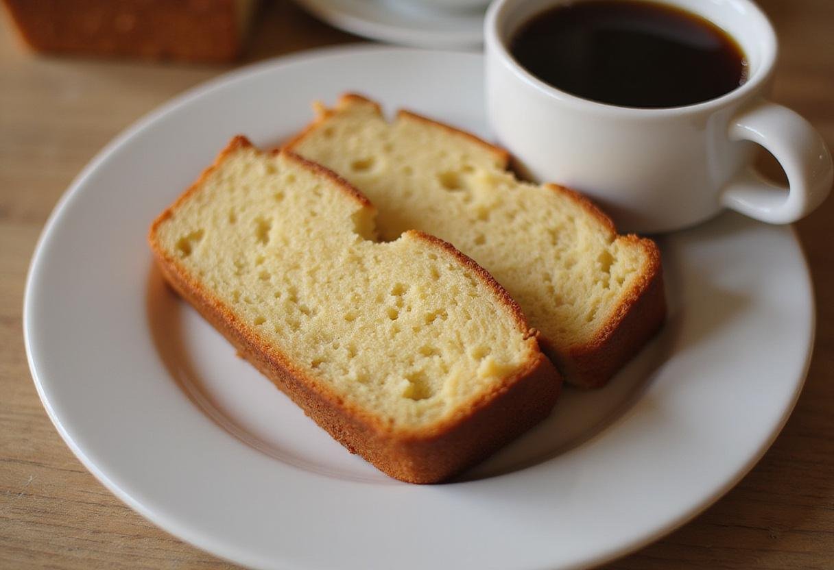 Deliciously sliced pound cake using cake mix displayed on a plate, ideal for serving at gatherings or enjoying with coffee.
