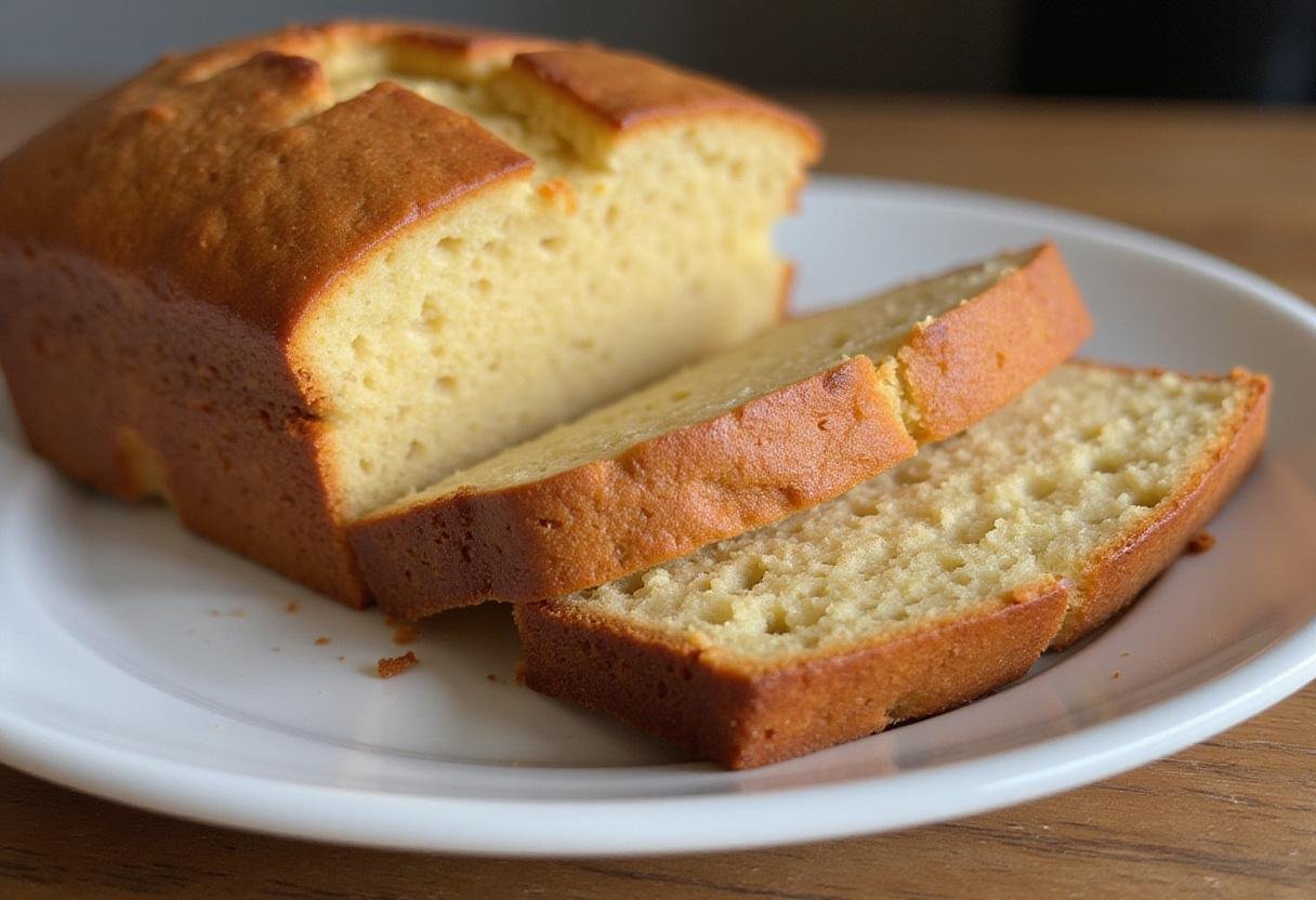 Deliciously sliced pound cake using cake mix displayed on a plate, ideal for serving at gatherings or enjoying with coffee.