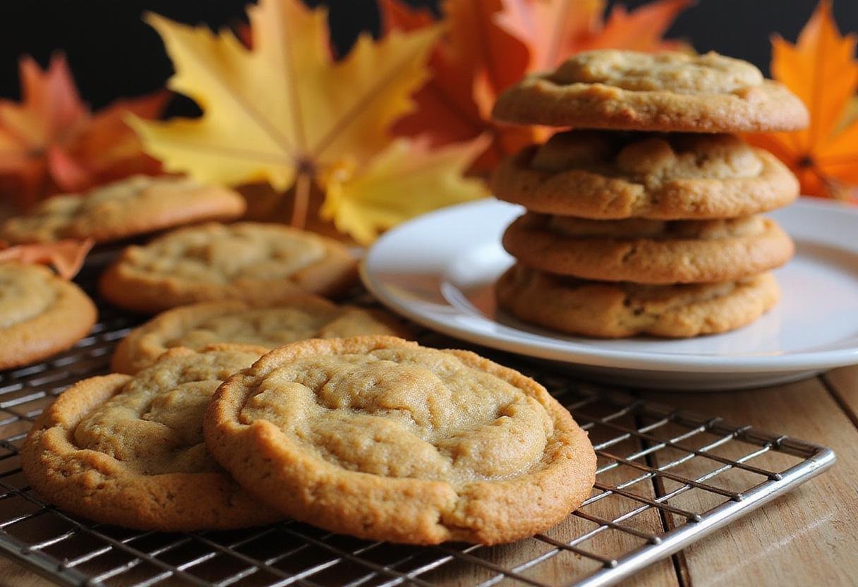 Cooling freshly baked pumpkin spice cookies, capturing the essence of the pumpkin spice cookie recipe.