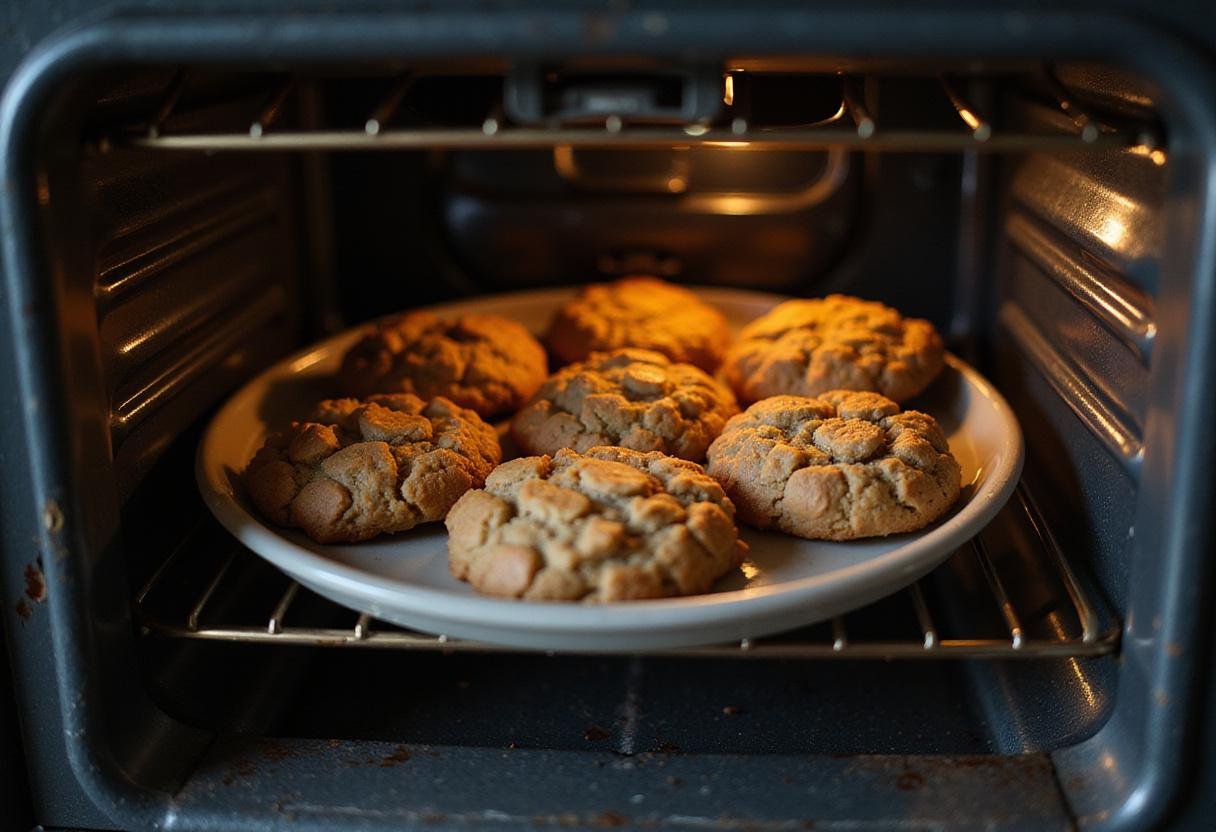 Golden-brown oatmeal cookies just out of the oven, showcasing the perfect baking results of a Quaker oats recipe.