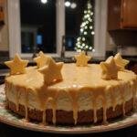 Finished Ravenclaw Butterbeer Vanilla Cheesecake with a starry glaze, showcasing the enchanting dessert experience.