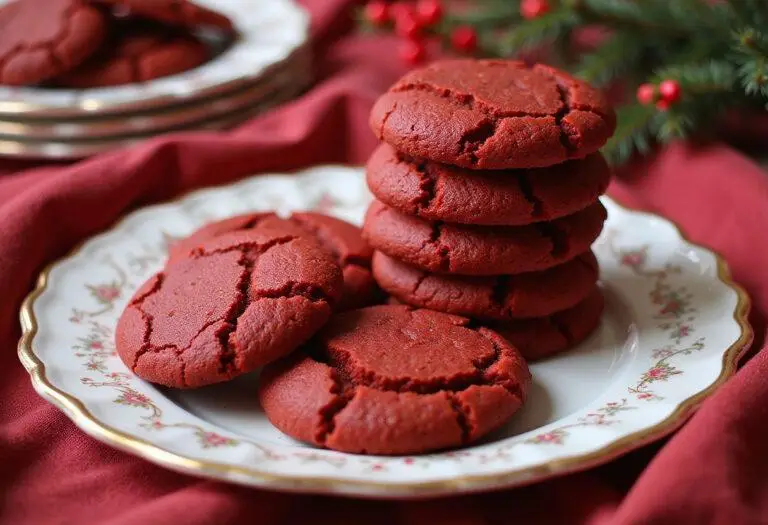 Freshly baked red velvet cookies using cake mix displayed on a plate, perfect for a festive dessert or snack.