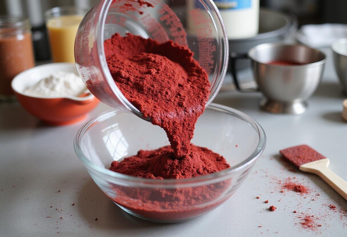 Red velvet cookies using cake mix ingredients being prepared in a mixing bowl for the ultimate cookie experience.