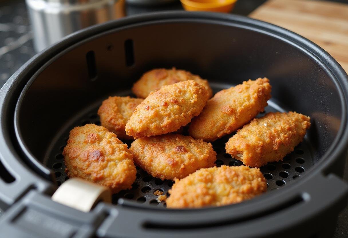 Perfectly reheating chicken nuggets in air fryer for a crispy texture.