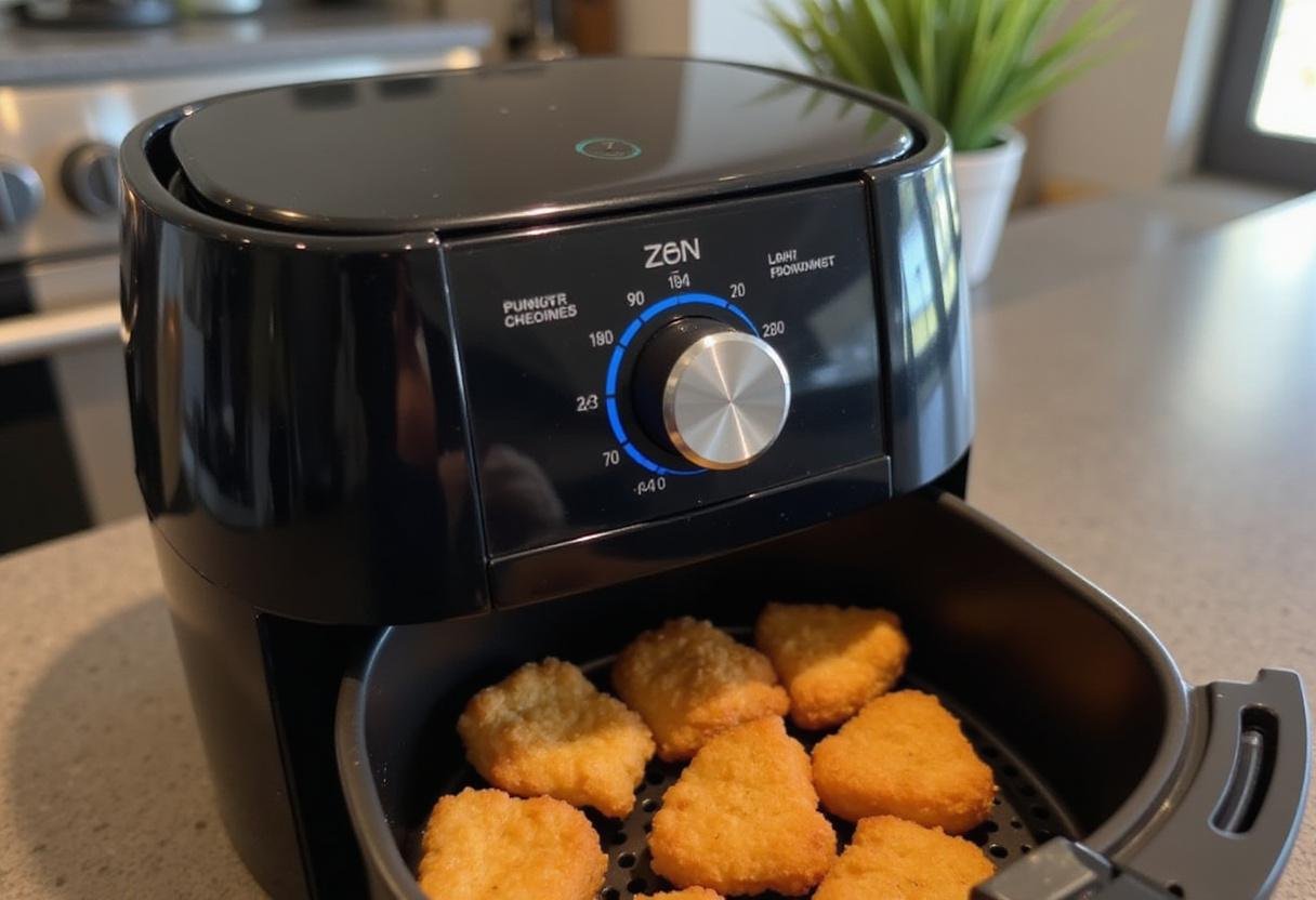 Setting the air fryer temperature to reheat chicken nuggets efficiently.