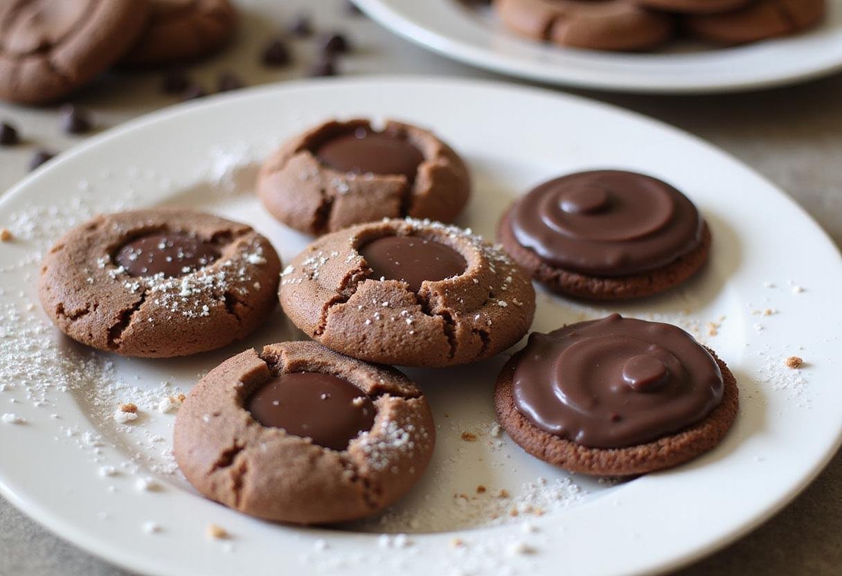A stunning presentation of rich chocolate wafer cookies, chocolate fudge cookies, and chocolate drop cookies arranged on a plate, showcasing a mouthwatering chocolate cookie recipe.