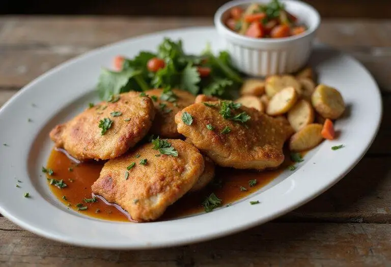 final presentation of air fryer skinless chicken thighs, deliciously plated chicken dish