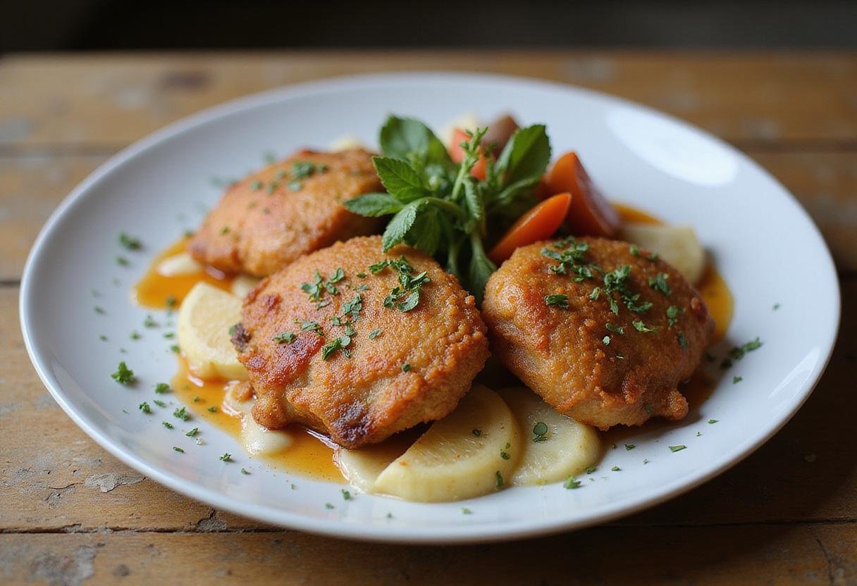 final presentation of air fryer skinless chicken thighs, deliciously plated chicken dish