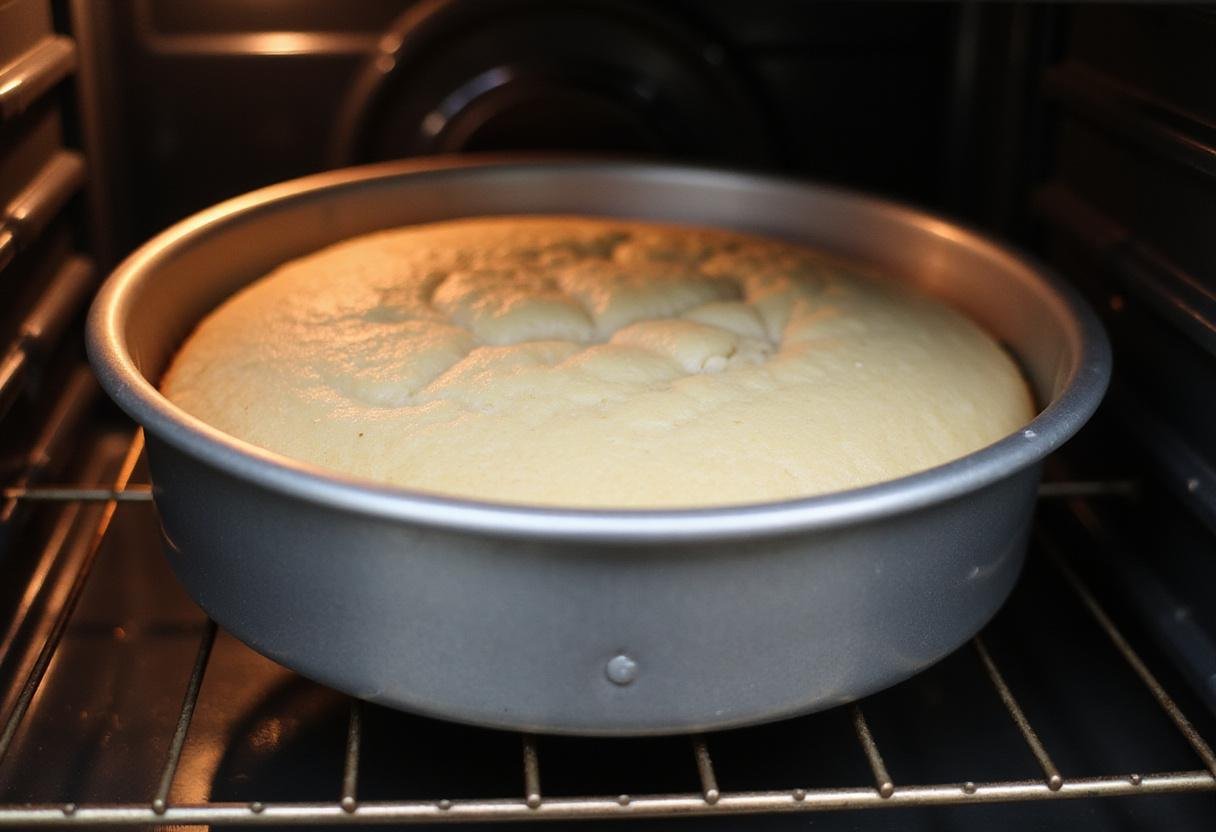 Baking a coconut dessert made from cake mix in the oven, illustrating the transformation into a fluffy treat.