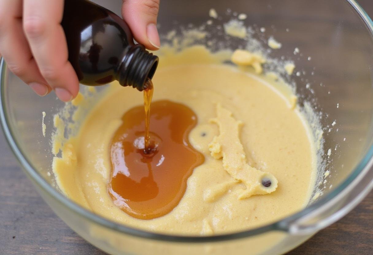 Mixing dough for single chocolate chip cookie recipe using butter and sugar ingredients.