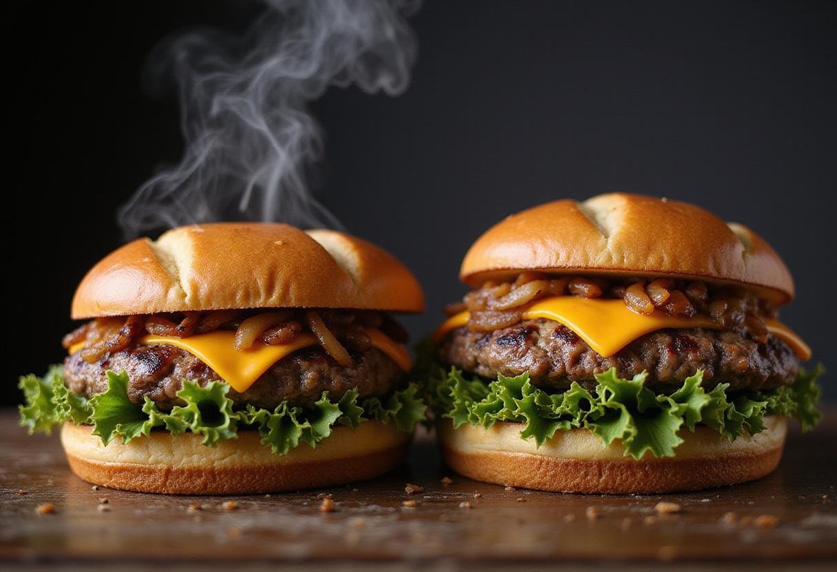 Mouthwatering blackstone smash burger recipe showcasing cheese melting over perfectly seared patties.
