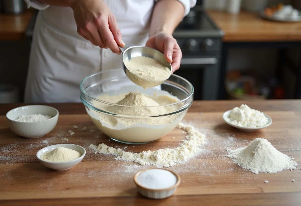 Sourdough discard being measured for traditional English muffins recipe, showcasing the use of sourdough discard in baking.