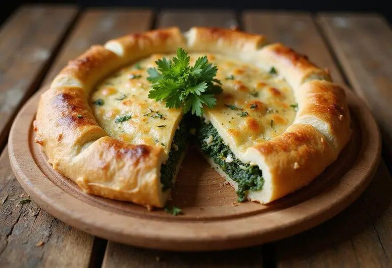 Golden-brown Spinach and Feta Filo Pie, a delicious savory dish perfect for any meal.