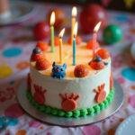Stitch birthday cake displayed at a birthday party table.