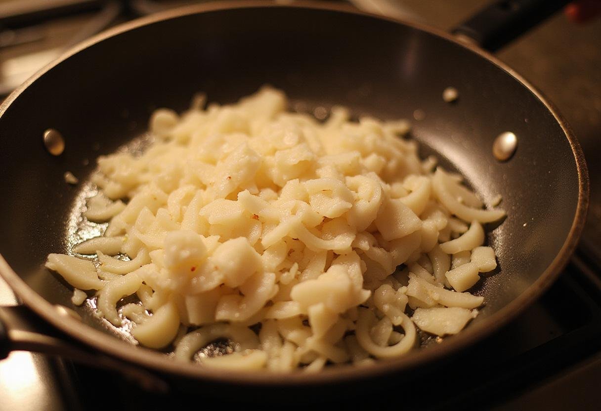 Sautéing onions in butter for wagyu burger recipe, perfect for enhancing flavors.
