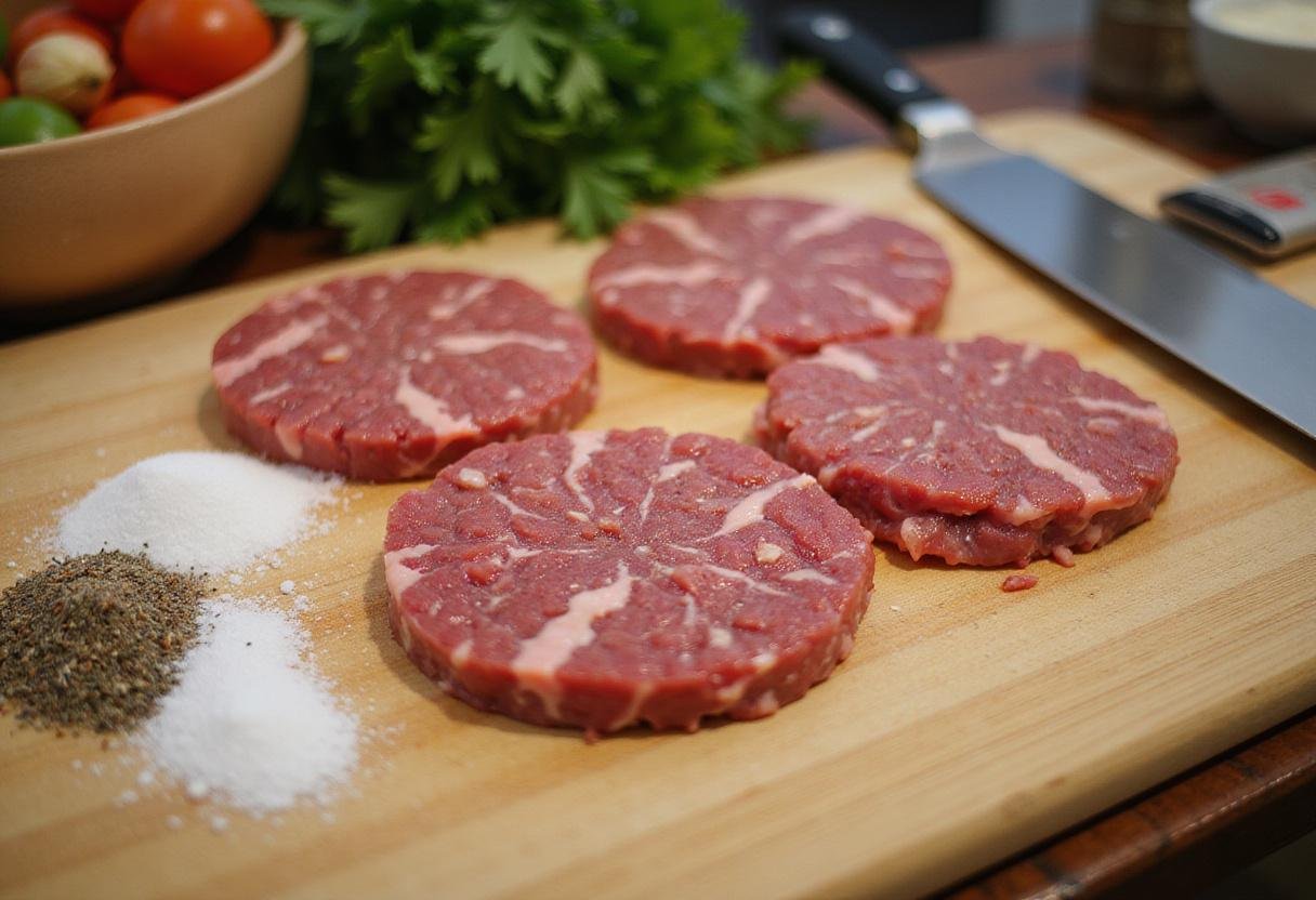 Shaping wagyu beef patties for a delicious wagyu burger, seasoned to perfection.