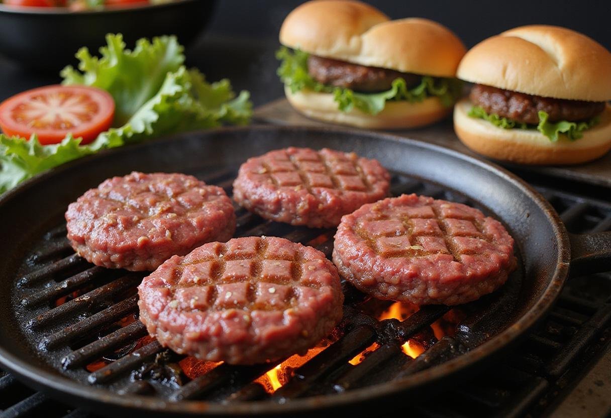 Grilling wagyu beef patties for a mouthwatering wagyu burger, creating delicious smoky flavors.