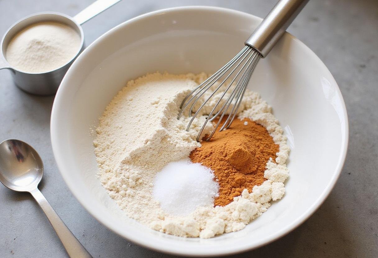 Mixing whole wheat flour, baking soda, and salt for delicious whole wheat chocolate chip cookies.