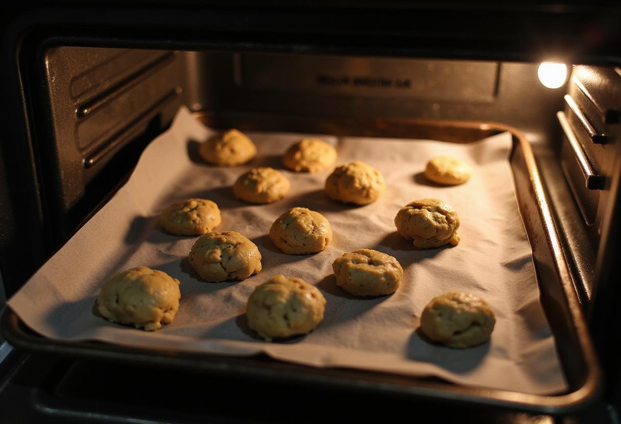 Placing cookie dough balls on a baking tray to bake whole wheat chocolate chip cookies.
